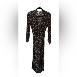 Classic Black Floral Wrap Dress